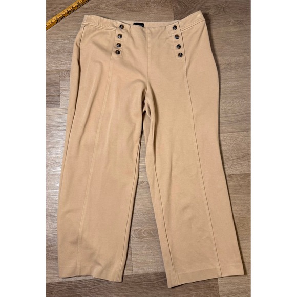 Talbots Women 18WP Beige Sailor Button‎ Wide Leg Dress Pants - Picture 2 of 5